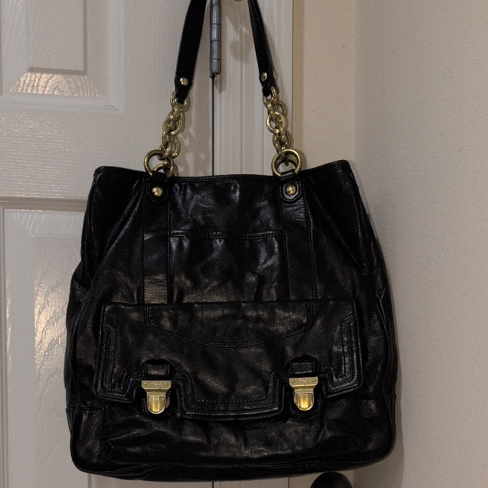 Coach 17924 Poppy Camelia Black Leather Shoulder Bag
